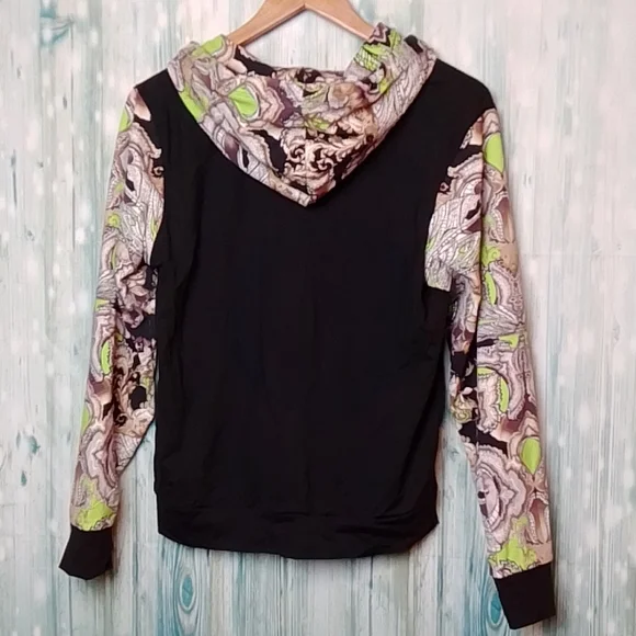 Gottex full zip hoodie black with printed sleeves, good and pockets medium - Picture 2 of 6